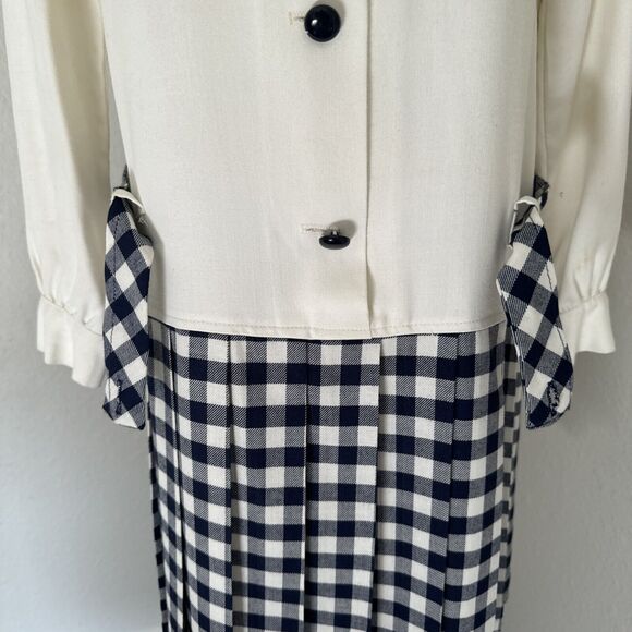 Vintage Dress Two Tones Button Up Plaid Solid Cream Blue Size S - Picture 14 of 16